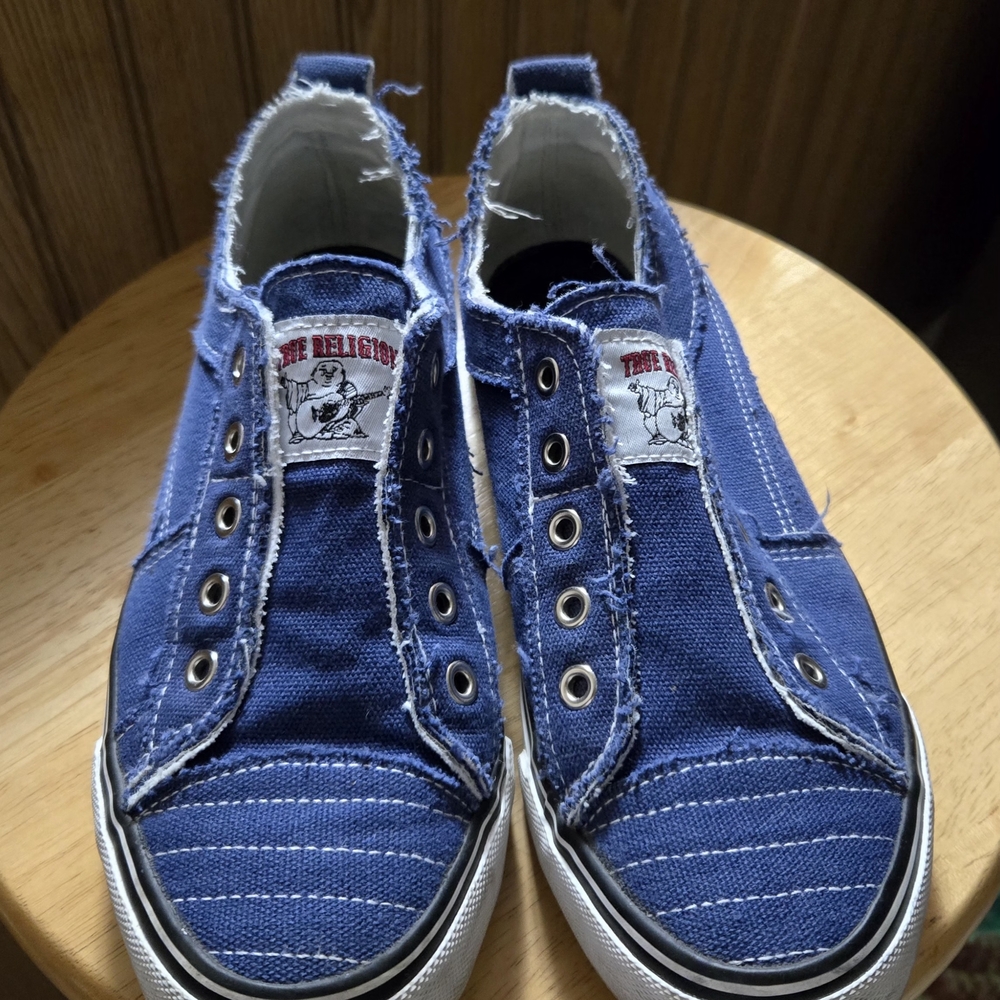 True Religion Blue Korey Slip-on Frayed Canvas Sneakers